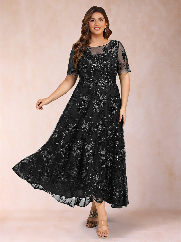 Lace A-Line/Princess Crew Neck Plus Size Mother of the Bride Dresses With Beadings &amp; Appliques