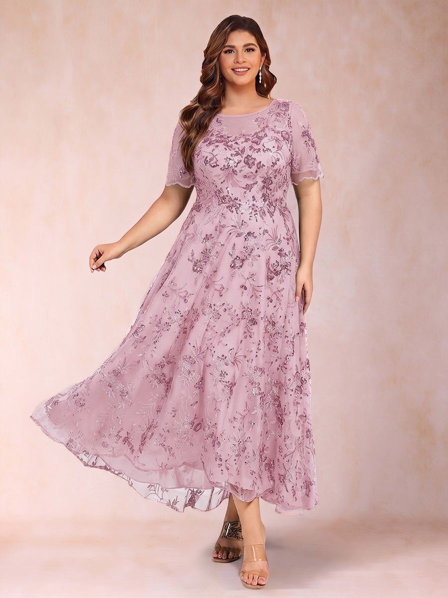 Lace A-Line/Princess Crew Neck Plus Size Mother of the Bride Dresses With Beadings &amp; Appliques