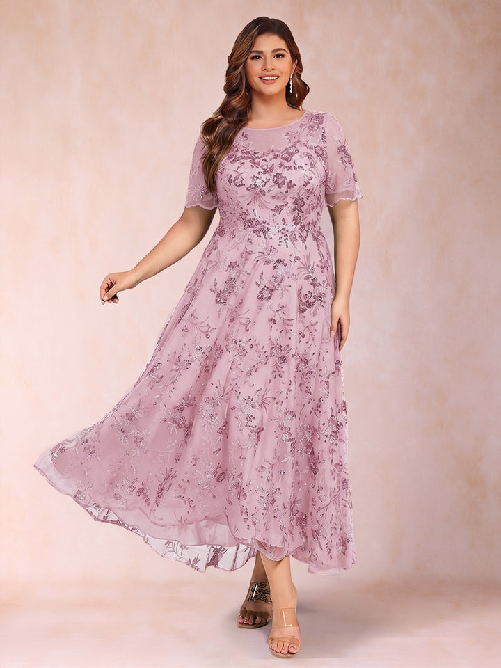 Lace A-Line/Princess Crew Neck Plus Size Mother of the Bride Dresses With Beadings &amp; Appliques