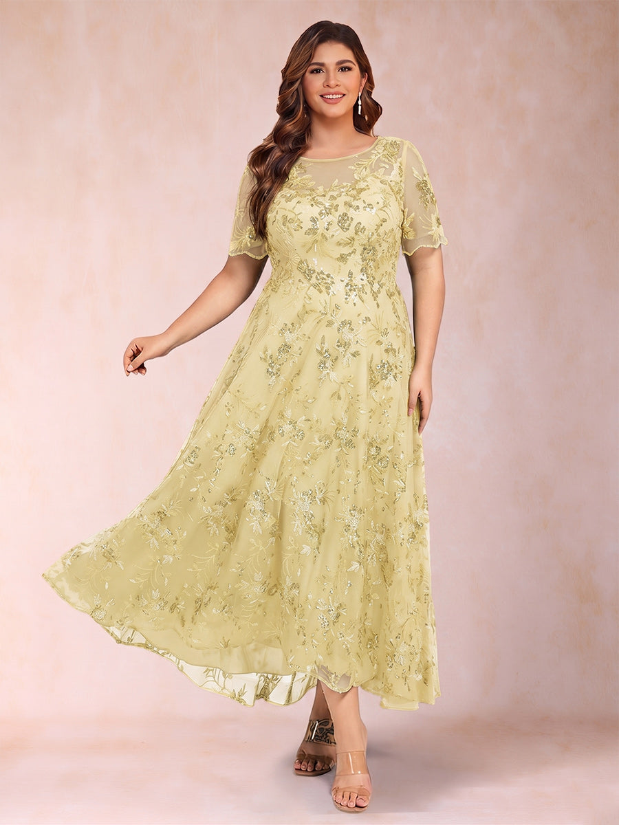 Lace A-Line/Princess Crew Neck Plus Size Mother of the Bride Dresses With Beadings &amp; Appliques