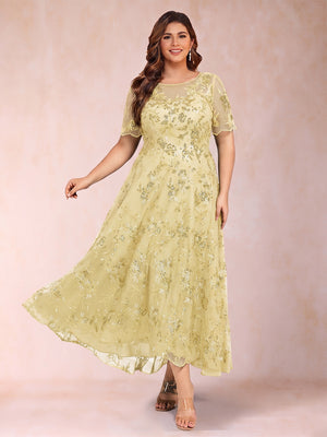 Lace A-Line/Princess Crew Neck Plus Size Mother of the Bride Dresses With Beadings & Appliques