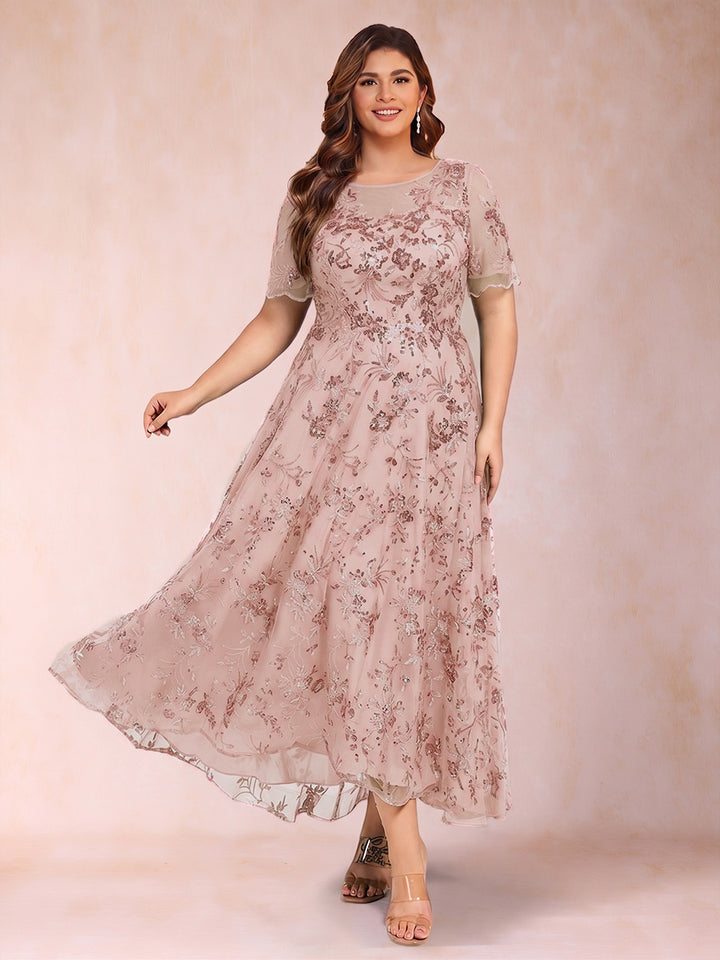 Lace A-Line/Princess Crew Neck Plus Size Mother of the Bride Dresses With Beadings &amp; Appliques