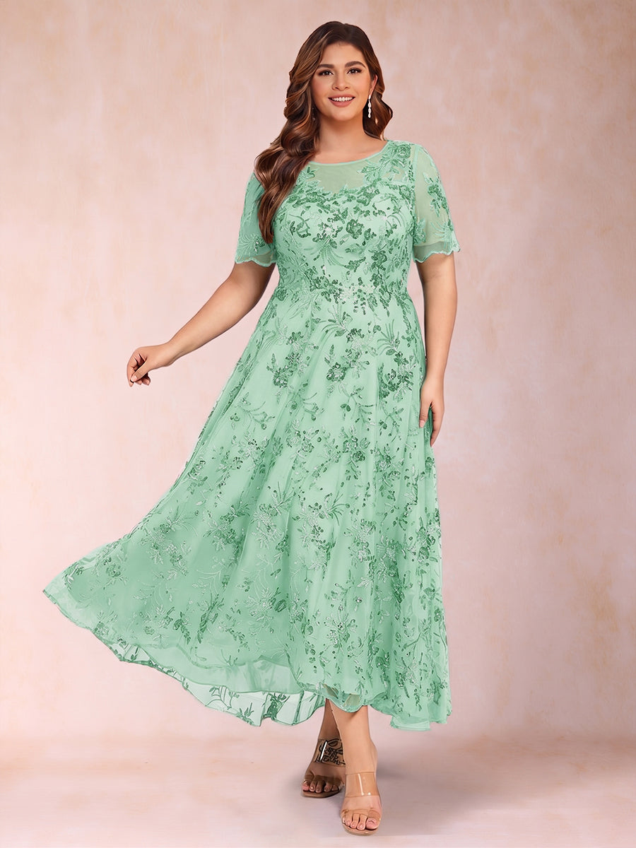 Lace A-Line/Princess Crew Neck Plus Size Mother of the Bride Dresses With Beadings &amp; Appliques