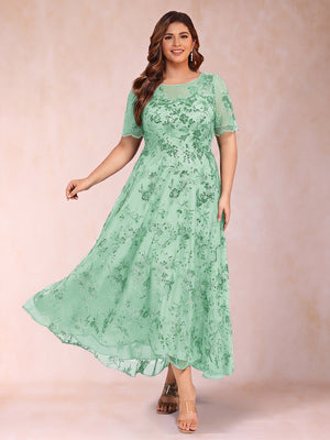 Lace A-Line/Princess Crew Neck Plus Size Mother of the Bride Dresses With Beadings & Appliques