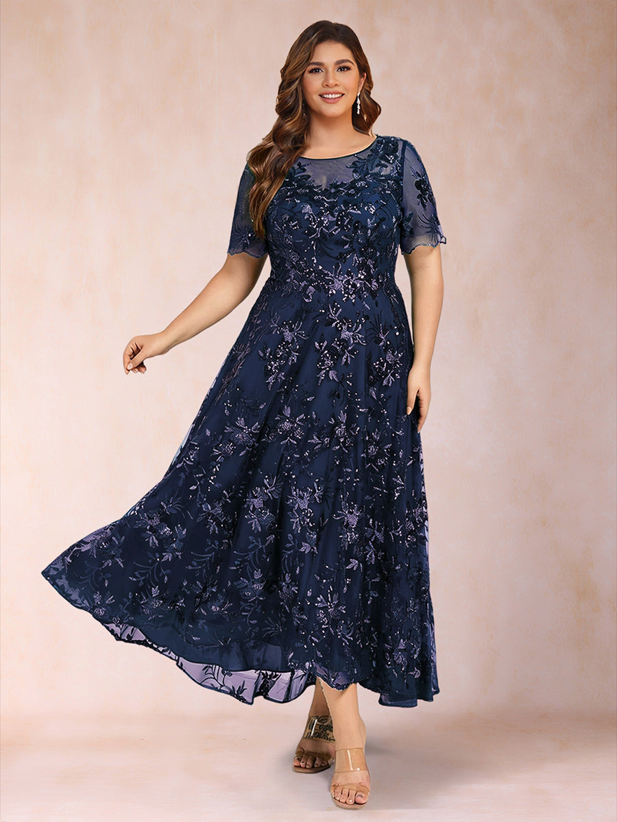 Lace A-Line/Princess Crew Neck Plus Size Mother of the Bride Dresses With Beadings &amp; Appliques