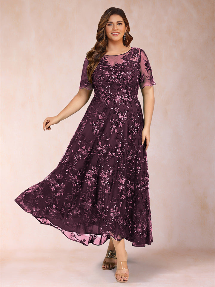 Lace A-Line/Princess Crew Neck Plus Size Mother of the Bride Dresses With Beadings &amp; Appliques