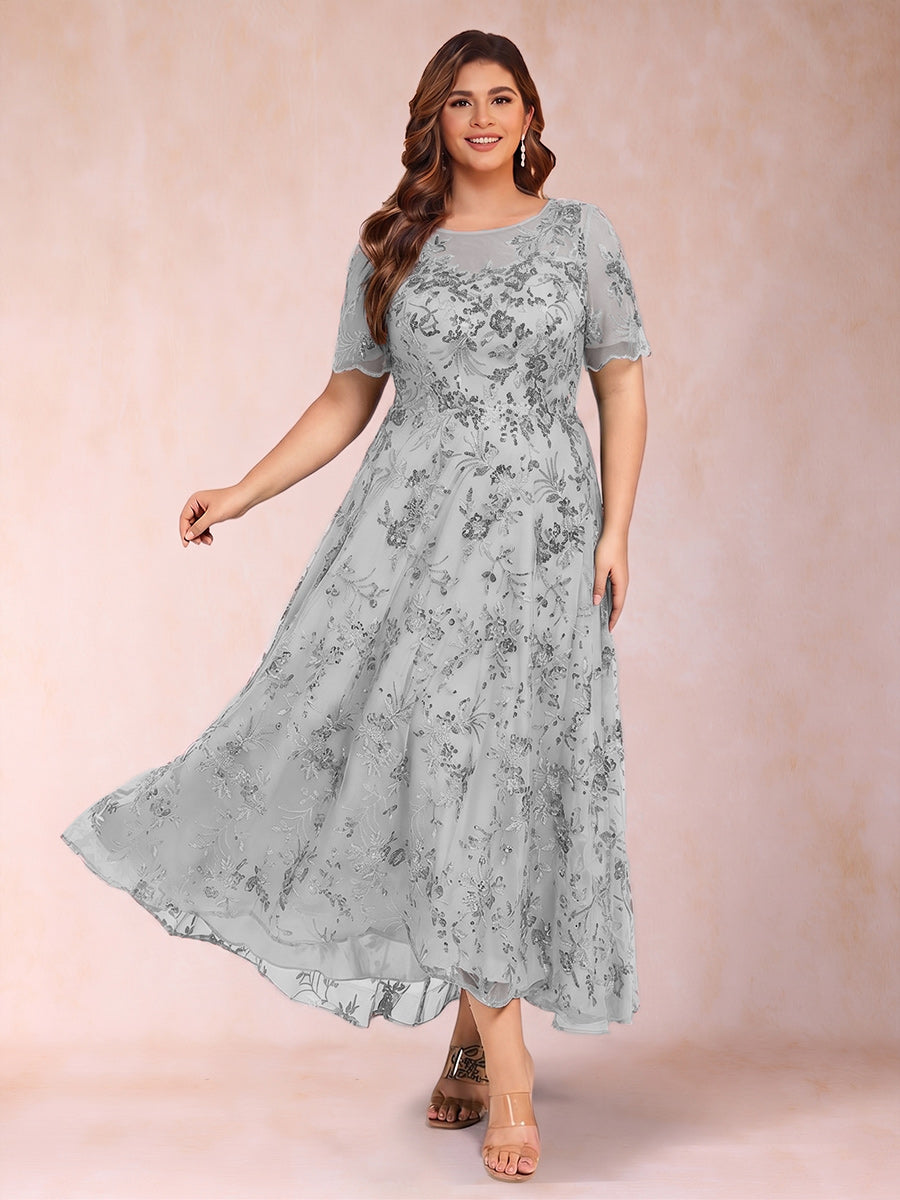 Lace A-Line/Princess Crew Neck Plus Size Mother of the Bride Dresses With Beadings &amp; Appliques