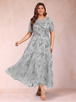 Lace A-Line/Princess Crew Neck Plus Size Mother of the Bride Dresses With Beadings & Appliques