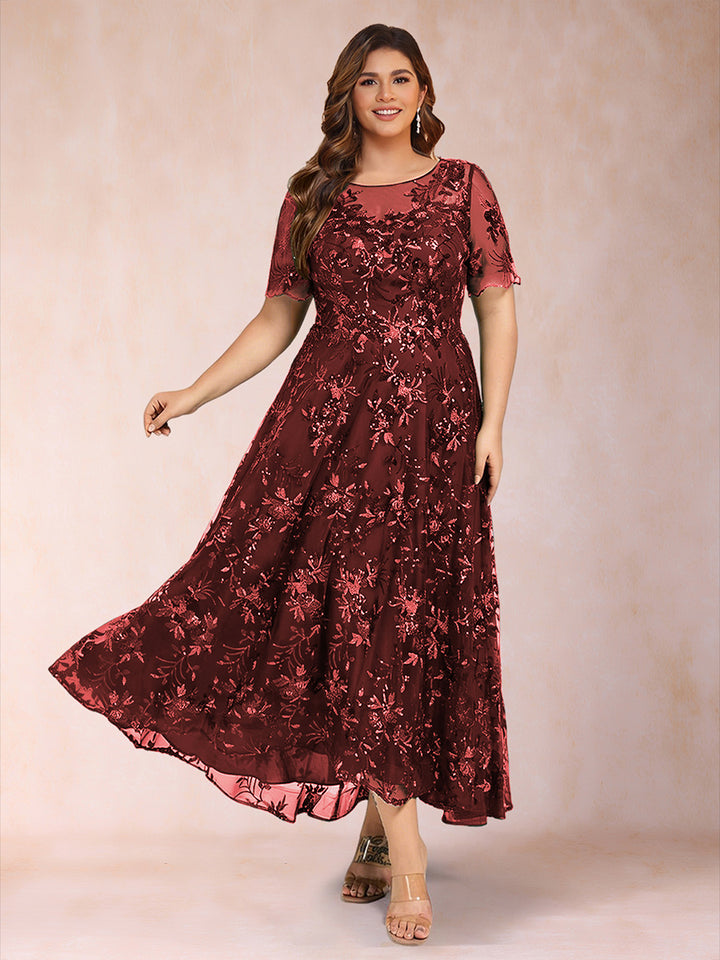 Lace A-Line/Princess Crew Neck Plus Size Mother of the Bride Dresses With Beadings &amp; Appliques