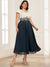 A-Line/Princess V-Neck Tea-Length Plus Size Mother of the Bride Dresses with Appliques