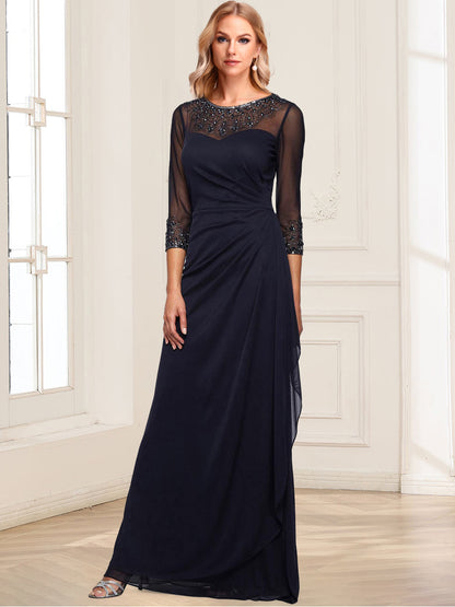 Sheath/Column Crew Neck 3/4 Sleeves Mother of the Bride Dresses With Beadings