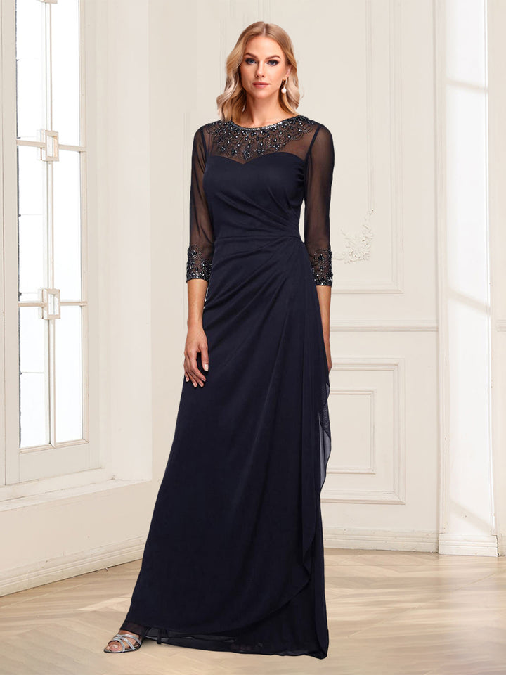 Sheath/Column Crew Neck 3/4 Sleeves Mother of the Bride Dresses With Beadings