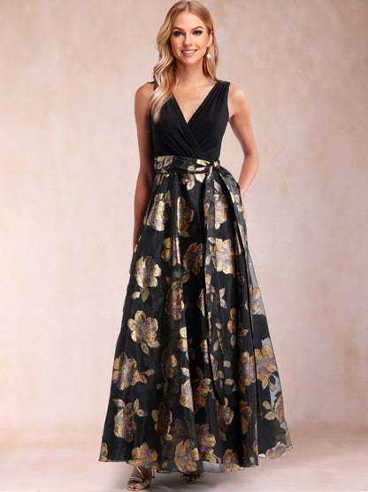 Ball Gown V-Neck Sleeveless Mother of the Bride Dresses With Belt