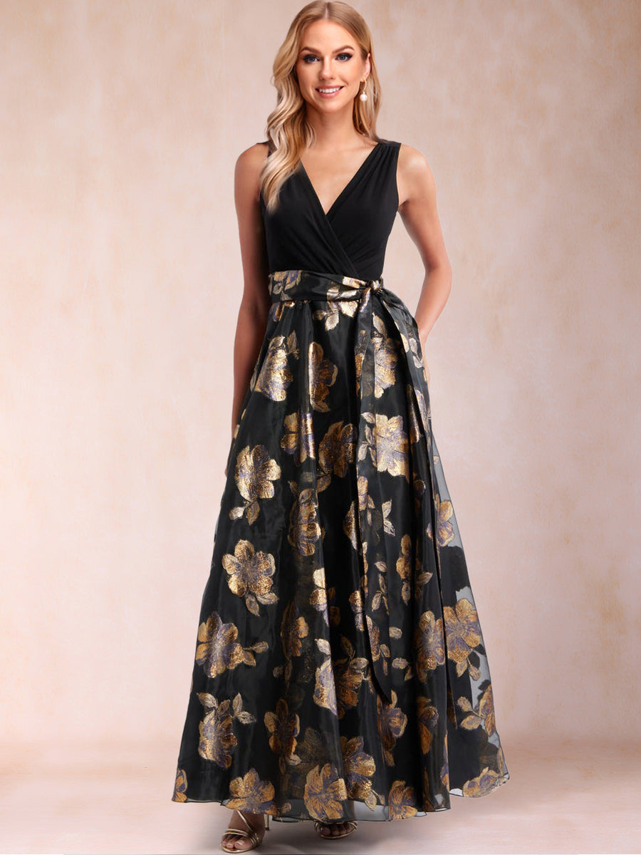 Ball Gown V-Neck Sleeveless Mother of the Bride Dresses With Belt