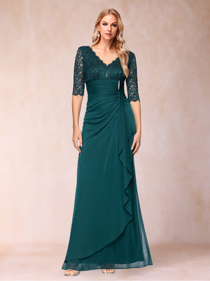 Sheath/Column V-Neck Half Sleeves Mother of the Bride Dresses With Appliques
