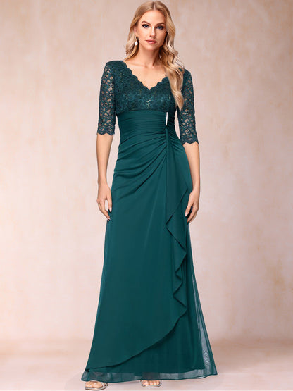 Sheath/Column V-Neck Half Sleeves Mother of the Bride Dresses With Appliques