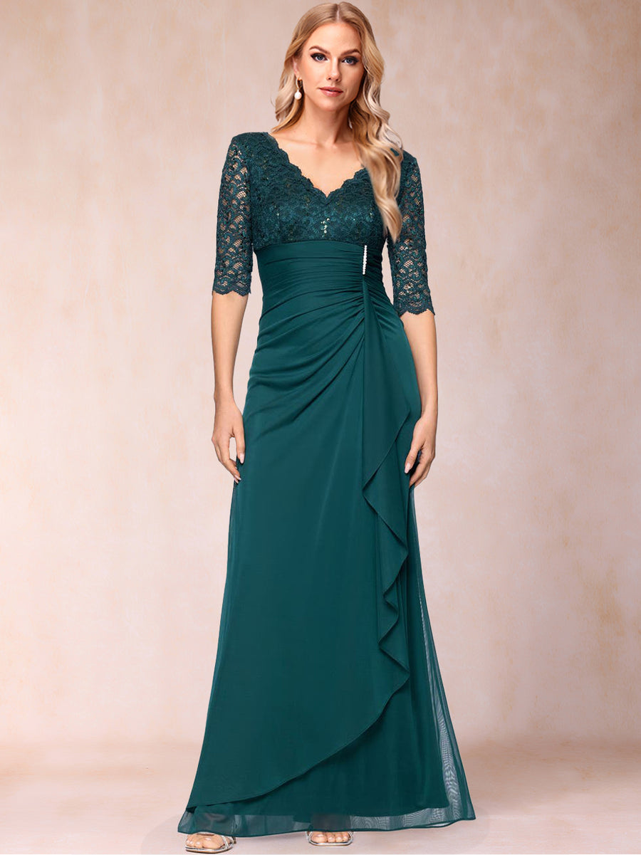 Sheath/Column V-Neck Half Sleeves Mother of the Bride Dresses With Appliques