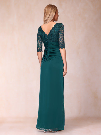 Sheath/Column V-Neck Half Sleeves Mother of the Bride Dresses With Appliques