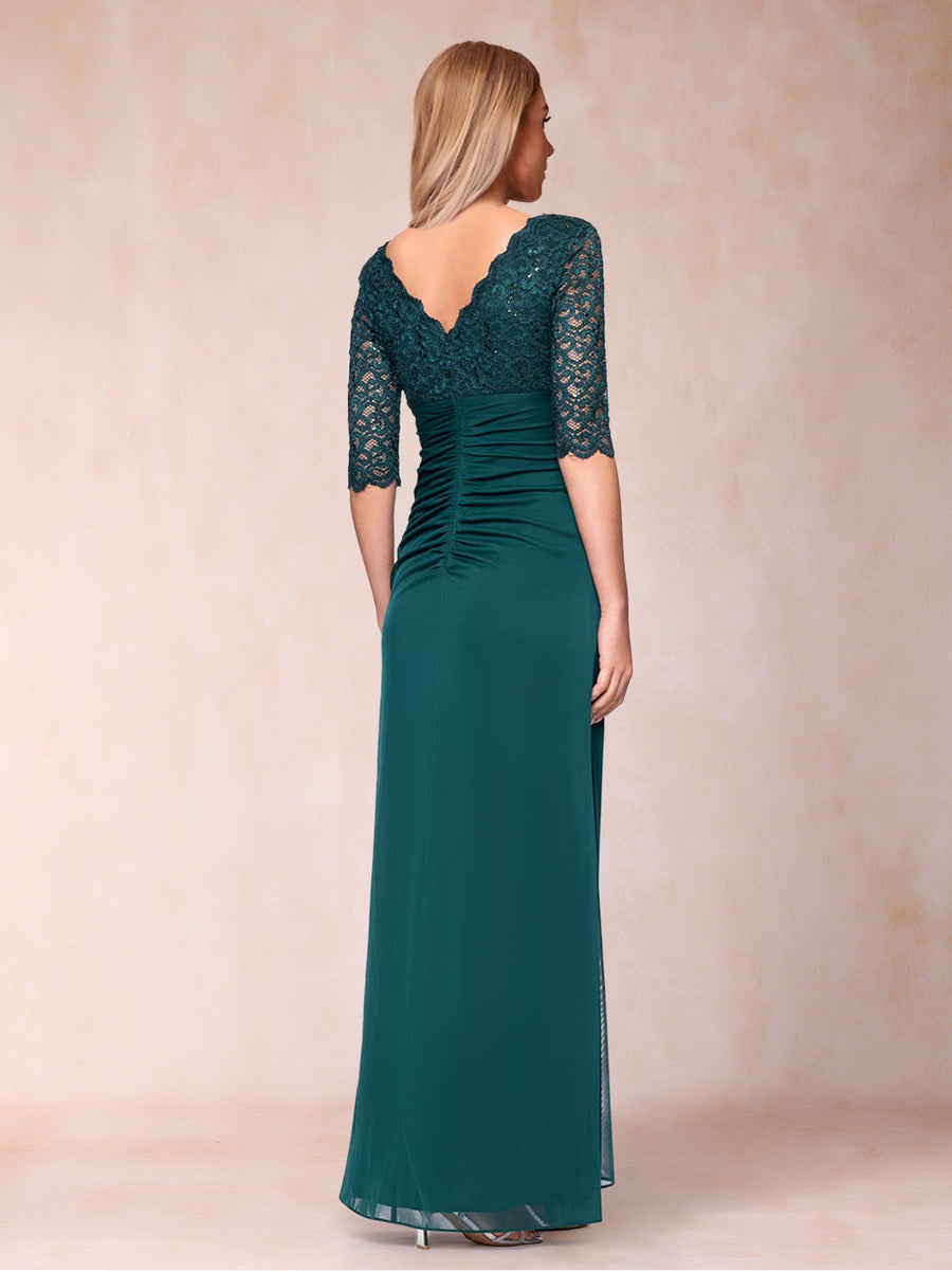 Sheath/Column V-Neck Half Sleeves Mother of the Bride Dresses With Appliques