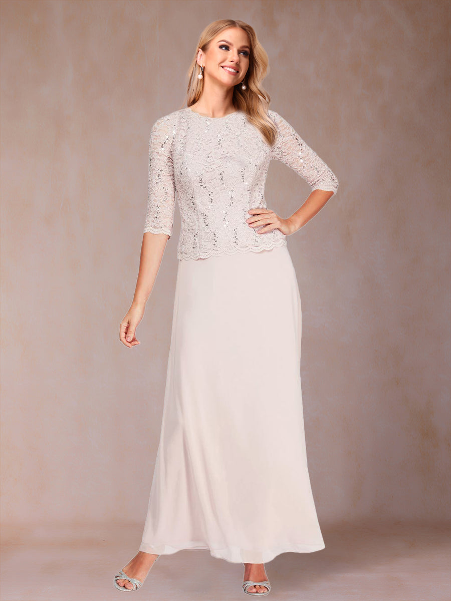 Sheath/Column Crew Neck Half Sleeves Mother of the Bride Dresses With Sequins