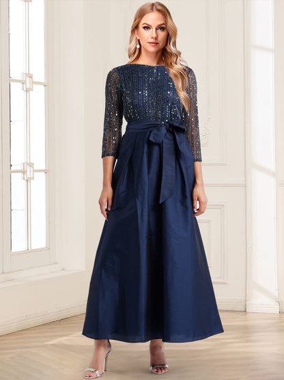 A-Line/Princess Crew Neck 3/4 Sleeves Mother of the Bride Dresses With Belt & Sequins
