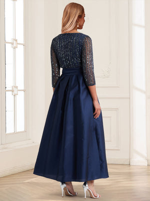 A-Line/Princess Crew Neck 3/4 Sleeves Mother of the Bride Dresses With Belt & Sequins