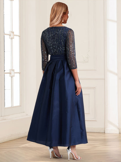 A-Line/Princess Crew Neck 3/4 Sleeves Mother of the Bride Dresses With Belt & Sequins