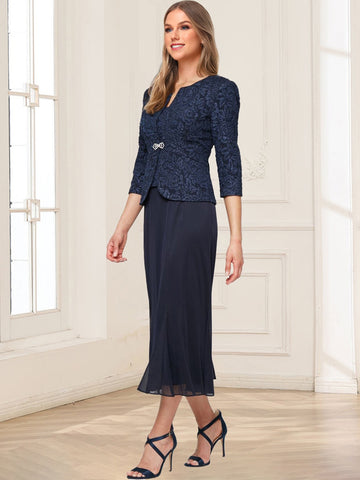 Sheath/Column Scoop Sleeveless 2 Pieces Mother of the Bride Dresses with Beadings & Jacket