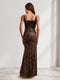 Sheath/Column Square Neck Sleeveless Floor-Length Floral Bridesmaid Dresses with Split Side