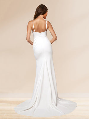 Sheath/Column Spaghetti Straps Sweep Train Prom Dresses With Lace