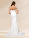Sheath/Column Spaghetti Straps Sweep Train Prom Dresses With Lace