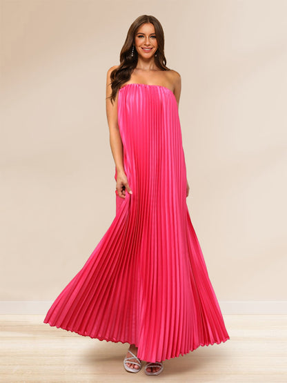Sheath/Column Strapless Floor-Length Prom Dresses With Pleats