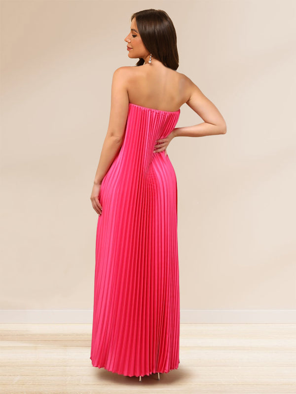 Sheath/Column Strapless Floor-Length Prom Dresses With Pleats