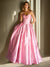 A-Line/Princess Strapless Sweep Train Prom Dresses With Ruffles & 3D Floral
