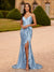 Trumpet/Mermaid V-Neck Sweep Train Ruched Prom Dresses With Bow & Split Side