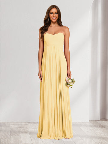 A-Line/Princess Strapless Floor-Length Bridesmaid Dresses With Pleats