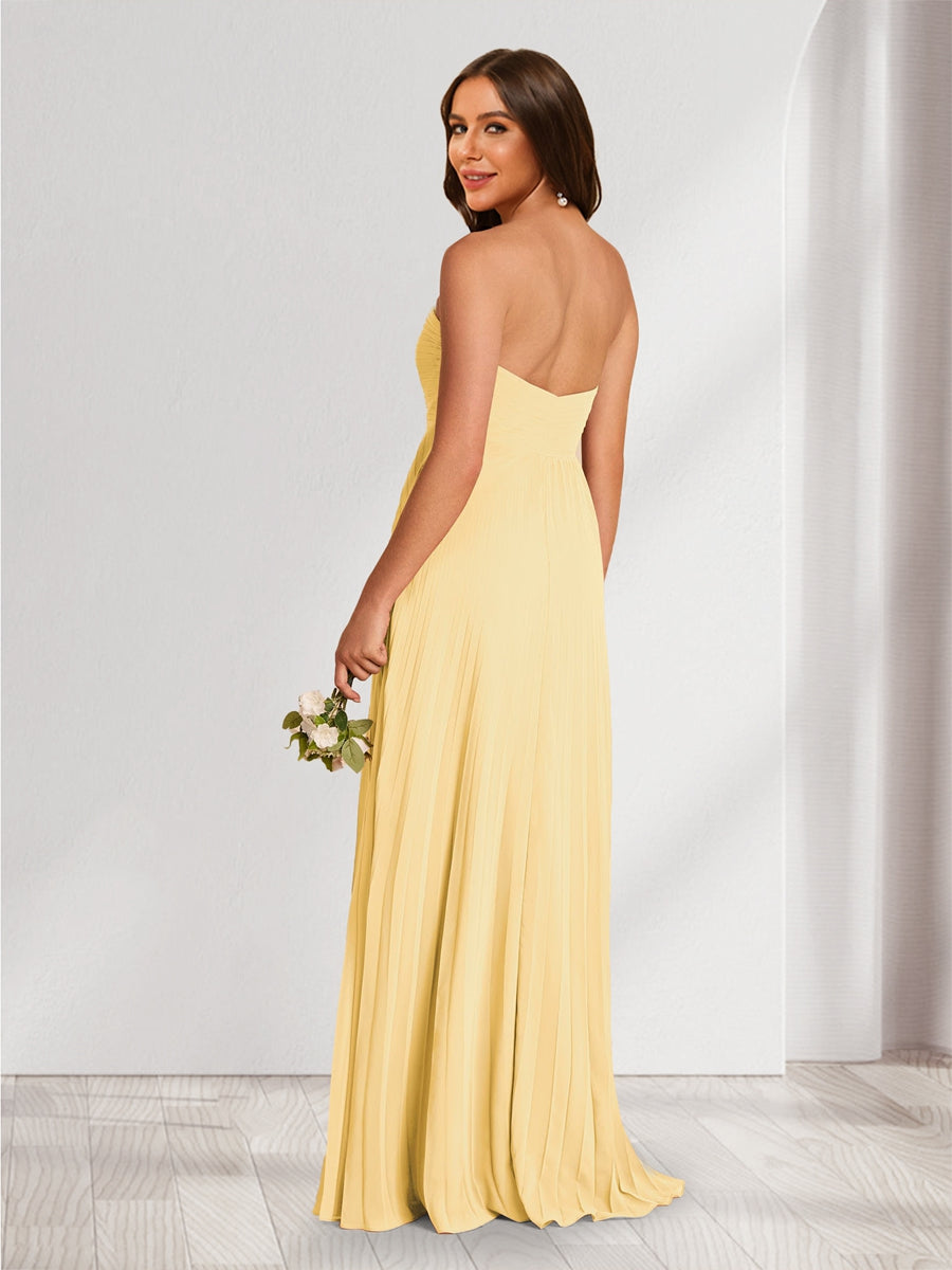 A-Line/Princess Strapless Floor-Length Bridesmaid Dresses With Pleats