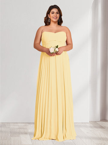 A-Line/Princess Strapless Floor-Length Plus Size Bridesmaid Dresses With Pleats