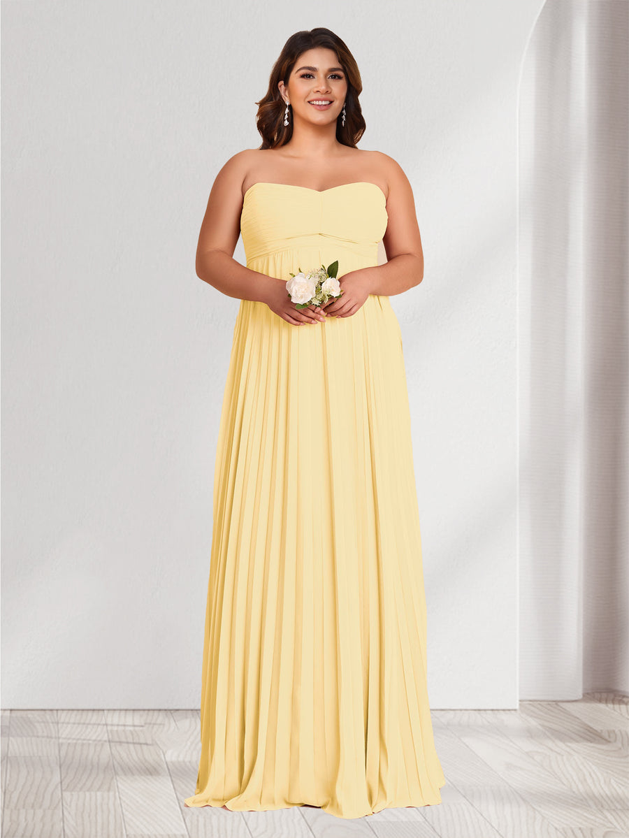 A-Line/Princess Strapless Floor-Length Plus Size Bridesmaid Dresses With Pleats