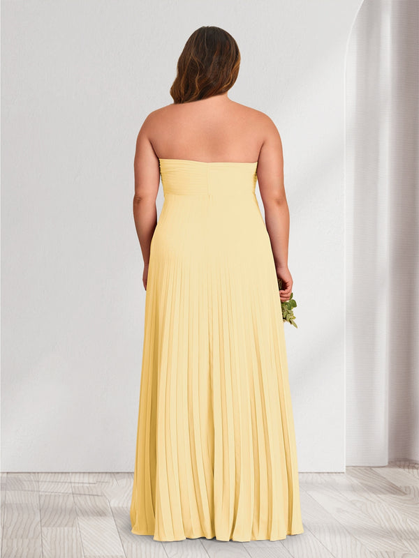 A-Line/Princess Strapless Floor-Length Plus Size Bridesmaid Dresses With Pleats