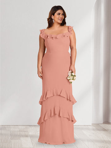 Sheath/Column Off-the-Shoulder Floor-Length Plus Size Bridesmaid Dresses With Ruffles