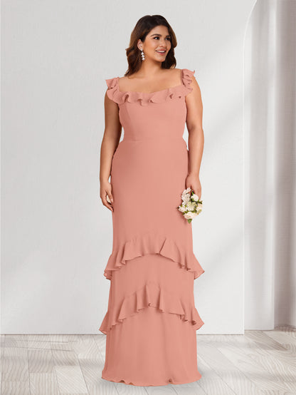 Sheath/Column Off-the-Shoulder Floor-Length Plus Size Bridesmaid Dresses With Ruffles