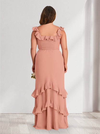 Sheath/Column Off-the-Shoulder Floor-Length Plus Size Bridesmaid Dresses With Ruffles