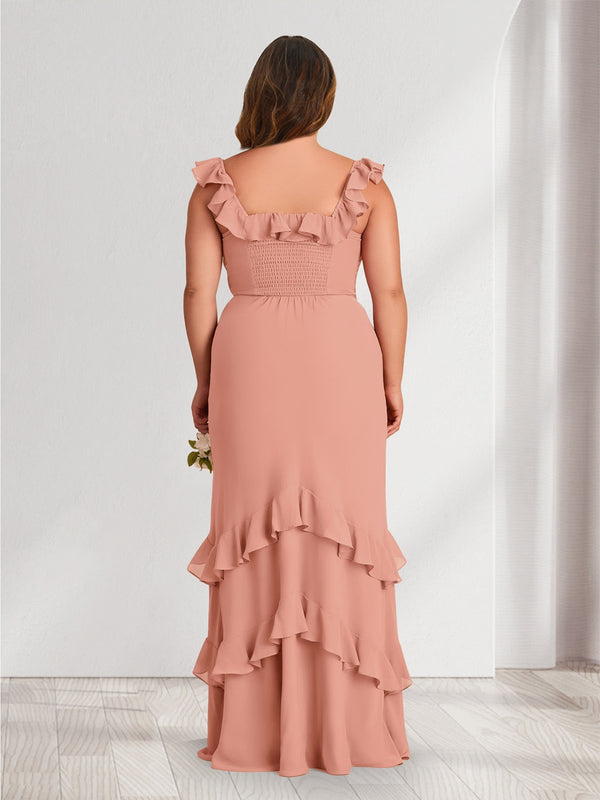Sheath/Column Off-the-Shoulder Floor-Length Plus Size Bridesmaid Dresses With Ruffles