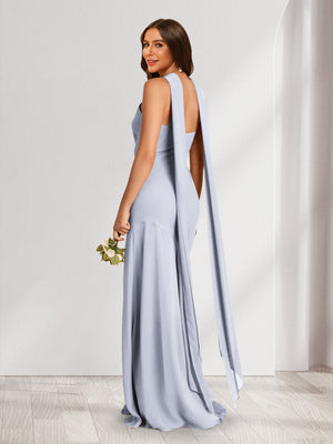 Sheath/Column Halter Ruched Bridesmaid Dresses with Split Side