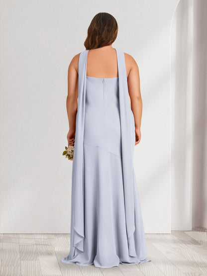 Sheath/Column Halter Ruched Plus Size Bridesmaid Dresses with Split Side