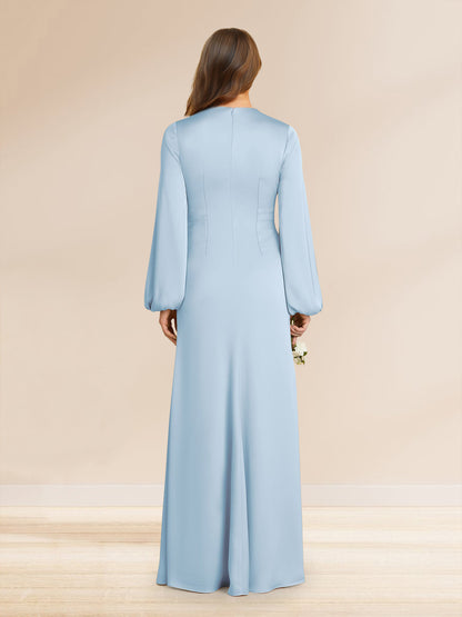 Sheath/Column V-Neck Long Sleeves Long Ruched Bridesmaid Dresses