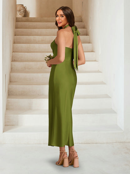 Sheath/Column Criss Cross Ruched Ankle-Length Bridesmaid Dresses