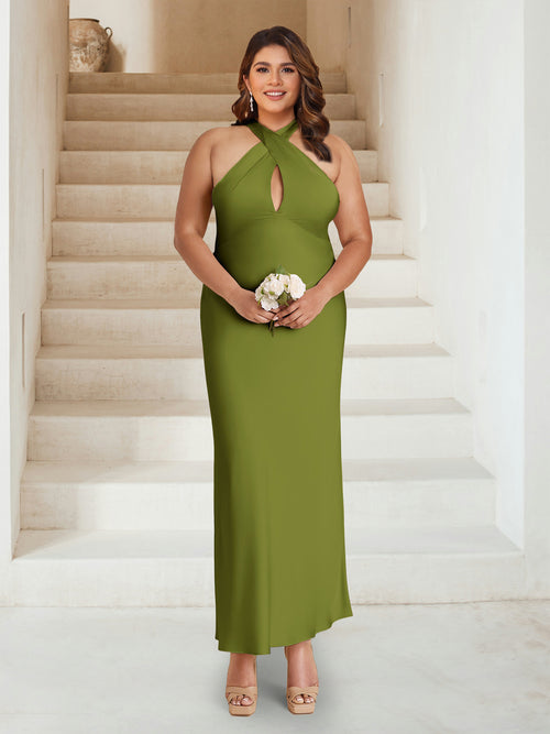 Sheath/Column Criss Cross Ruched Ankle-Length Plus Size Bridesmaid Dresses