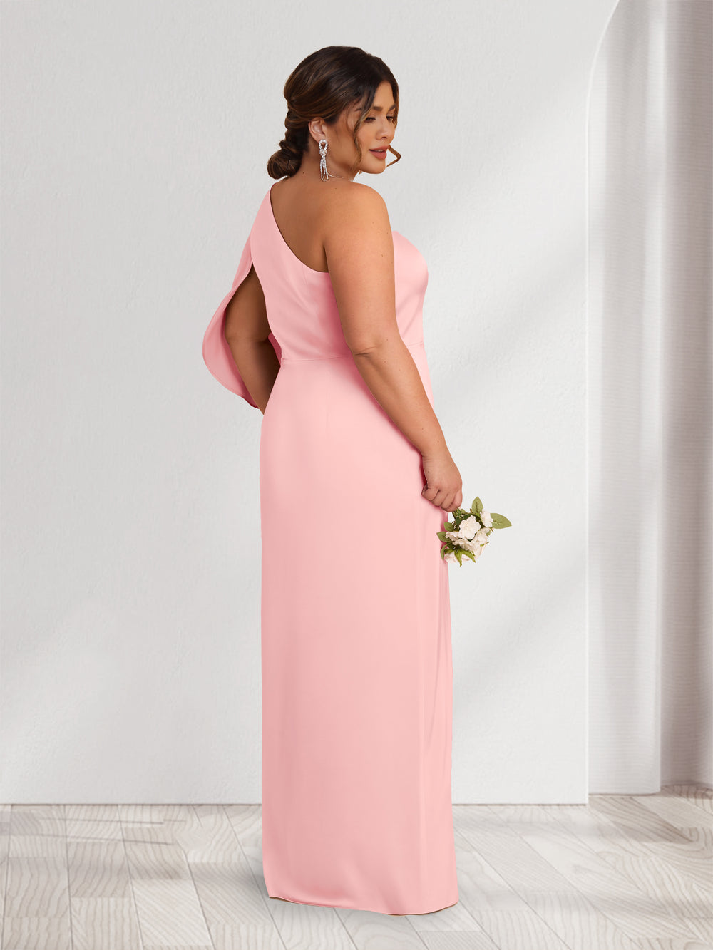 Sheath/Column One-Shoulder 3/4 Sleeves Plus Size Bridesmaid Dresses with Split Side